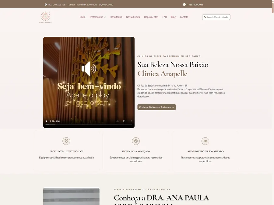 Projeto Clínica Anapelle — Site + agendamento desenvolvido pela Sites Rankly
