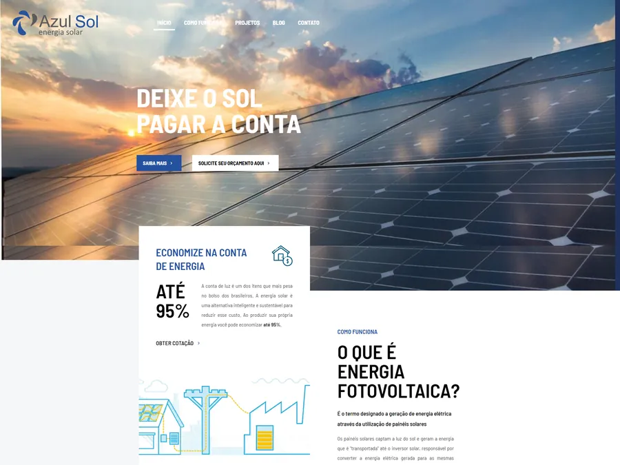 Projeto Azul Sol Energia Solar — Site + geração de leads desenvolvido pela Sites Rankly