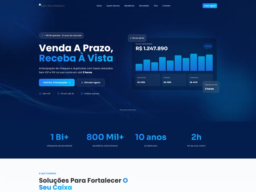 Projeto Kgiro Securitizadora — Landing page desenvolvido pela Sites Rankly