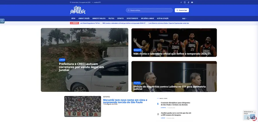 Portal Folha Jundiaiense desenvolvido pela Sites Rankly