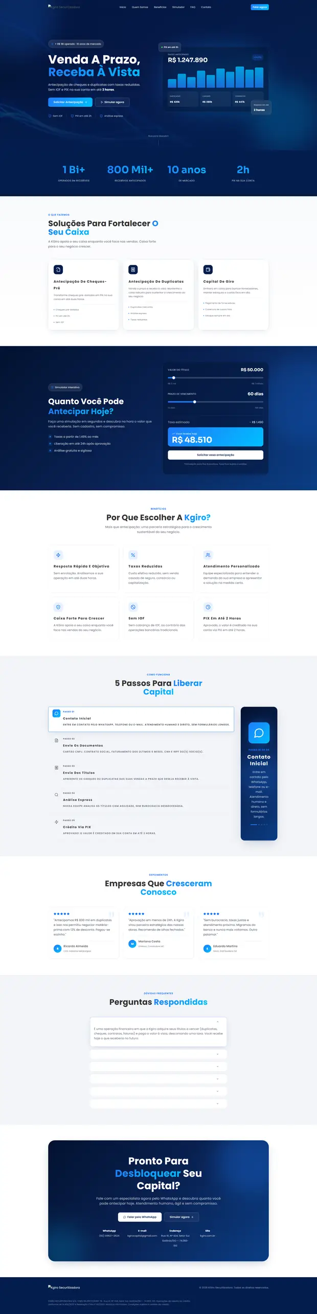 Landing page da Kgiro Securitizadora criada pela Sites Rankly